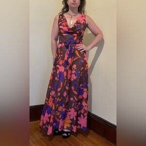 Vtg 70s Lilly Pulitzer for Neimen Marcus Floral A-Line  Maxi, XS/S, DEADSTOCK
